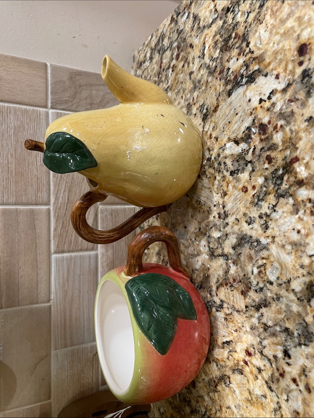 Ceramic Fruit Teapot and Sugar Bowl Set - Yellow & Red